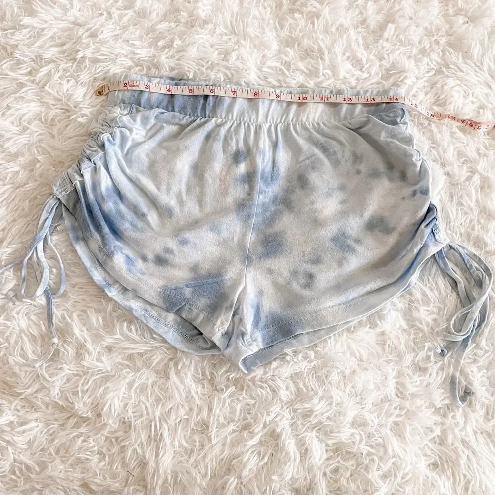 Maronie x Revolve Blue Tie Dye Drawstring Shorts with Shirred Sides SZ S BNWT